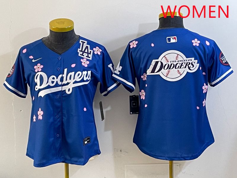 Women Los Angeles Dodgers Blank Blue Sakura Edition 2025 Nike MLB Jersey style 29->youth mlb jersey->Youth Jersey